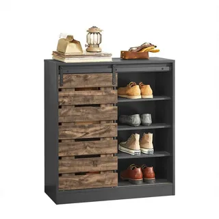 SoBuy Sideboard FSB65, Schuhschrank mit Schiebetür Kommode Schrank Küchenschrank Flurschrank beige|grau