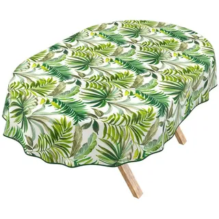 ANRO Tischdecke abwaschbar Baumwolloptik Palmenblätter Grün wetterfest (Einzelstück 1-tlg, eine Tischdecke), Stofftischdecke schmutzabweisend 220x140cm Palmenblätter Grün grün Oval | 140 cm x 220 cm