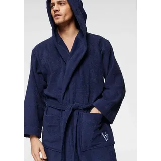 Bruno Banani Unisex-Bademantel Robby, ideal für Sauna & Spa, Standard, Premium und Überlänge, Langform, Walkfrottee, Kapuze, Gürtel, Damen & Herren Bademäntel, Baumwolle, mit Taschen, Sauna, XS-3XL blau XS