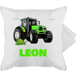 Kissenbezug - Geschenk Traktor mit Name personalisiert I Trecker Fan I Zugmaschine I Bulldog I Schlepper - 50 x 50 cm - Weiß - personalisiertes Kissen Landwirtschaft sitzkissen kinderkissen Bauer