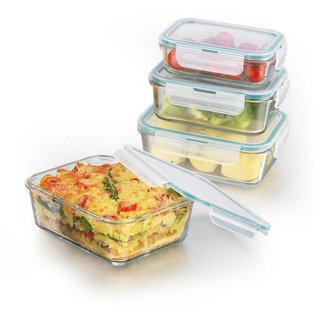 GOURMETmaxx Frischhaltedose Lunchbox Vorratsdosen tropfsicher, Glas, (4er Set, 8-tlg), Glas-Frischhaltedosen 1x 400ml; 1x 750ml; 1x 900ml; 1x 1600ml