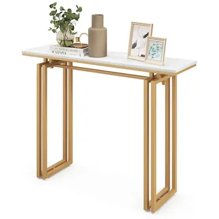 COSTWAY Konsolentisch, Mamor, schmal, Metallrahmen, 110x30x81cm, gold goldfarben