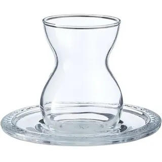 Pasabahce Bekata 12-Teilig Türkische Teegläser-Set mit Untertassen 12 ml Cay Bardagi Teeglas transparent