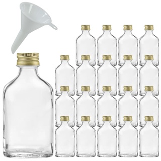 Viva Haushaltswaren #31056# 20 x Mini Glasflasche 20 ml mit Schraubverschluss, als Flachmann, Schnapsflasche & Likörflasche geeignet (inkl. Trichter Ø 5 cm), Gold