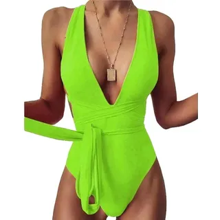 XYNM Badeanzug Damen Einteiliger Frauen-Badeanzug Sommer Sexy Strand Sport Rückenfreier Modischer Verstellbarer Gurte Badeanzug-Light Green-XXXL