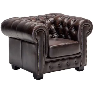 Woodkings Chesterfield Sessel Echtleder antik braun