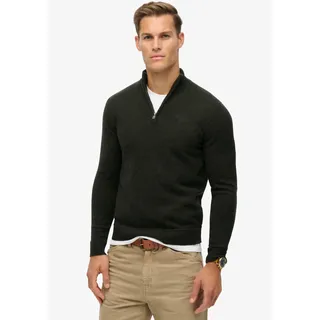 Strickpullover SUPERDRY "ESSENTIAL EMB KNIT HALF ZIP", Herren, Gr. L, grün (schwarz moss marl), Strick, Obermaterial: 35% Wolle, 35% Nylon, 30% Baumwolle, meliert, modisch, relaxed fit, Langarm Bündchen, Pullover