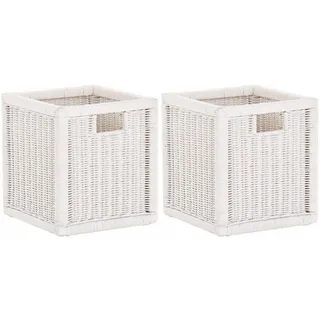 Krines Home Regalkorb Set/2 Regalkorb Aufbewahrungskorb geflochten Rattan (Quadratisch) (2-teiliges Set), Korbset Aufbewahrung Regal Schrankkorb Korb, ca. 28 x 29 x 30 cm weiß