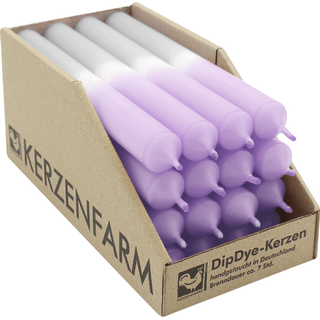 DIP DYE Stabkerzen aus Paraffin, 180/22 mm, Violett-Grau, KERZENFARM HAHN, Brenndauer ca. 7h, 16 Stück pro Verpackung