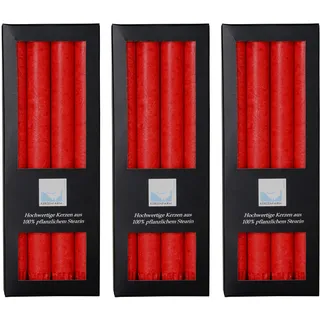 Stearin Stabkerzen, rot, 25 cm x 2,2 cm, 12er Set, Leuchterkerzen/Bio - Kerzen