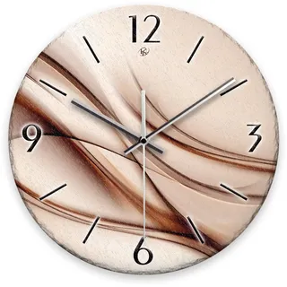 Kreative Feder Wanduhr „Brown Line“ aus Stein (Keramik) in Schiefer-Optik; Durchmesser 30cm; mit leisem Uhrwerk (Brown Line, leises Quarzuhrwerk)