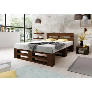 Lermowood Palettenbett M2 aus Holz 180 x 200 cm Palisander mit Kopfteil Holzbett 30cm Stabiles Seniorenbett Kinderbett Jugendbett Gästebett erhöhtes Einzelbett Bettgestell Futon Komforthöhe Naturholz