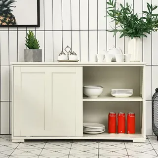 Sideboard mit Türen, Küchenschrank Anrichte mit hoehenverstellbarer Ablage, Kommode beistellschrank für Küche, Wohnzimmer oder Flur (cremeweiss) - Weiß