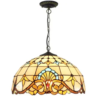 PAZWAHF Vintage Tiffany Hängelampe Buntglas Kronleuchter 40cm Breite 90cm Höhe Pendelleuchte Mittelgroß Wohnzimmer Küchen Insel