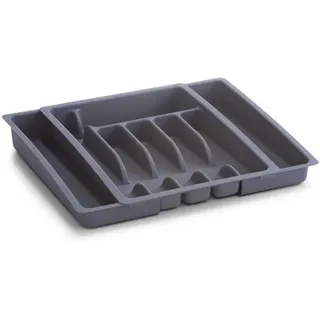 Zeller Besteckkasten ausziehbar Kunststoff grau 29-48 x 38 x 6,5 cm