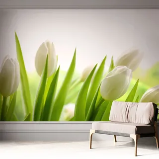 Selbstklebend Tapete Modern - Wanddeko Für Küche - Klebefolie Wand - Luxus Look Weiße Tulpen 312x219 Cm