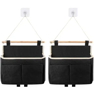 2 Stück Hängeorganizer, Hohe Kapazität Zusammenbaubar Hängeaufbewahrung Tür Organizer Hängeorganizer Bad mit 2 Haken, Faltbares Leinen Wand Organizer Hängend für Zuhause Büro Schlafsaal Bad (Schwarz)
