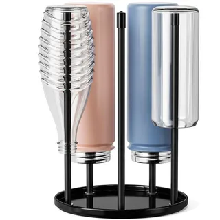 Flaschenhalter für SodaStream Crystal – Keramik Abtropfständer mit Abtropfgestell und Abtropfwanne für 5 Flaschen | Flaschentrockner für die Küche Schwarz