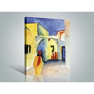1art1 August Macke Poster Blick In Eine Gasse, 1914 Bilder Leinwand-Bild Auf Keilrahmen | XXL-Wandbild Poster Kunstdruck Als Leinwandbild 80x60 cm