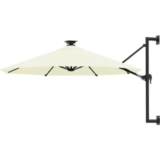 vidaXL Sonnenschirm Wandmontage mit LEDs Metallmast Wandschirm Ampelschirm Balkonschirm Gartenschirm Marktschirm Schirm 300cm Sandfarben - 300 x 131 cm