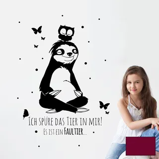 Wandtattoo Wandbild Wandaufkleber Aufkleber Faultier Eule das Tier in mir M2048 - ausgewählte Farbe: *beere* ausgewählte Größe: *M - 56cm breit x 56cm hoch*
