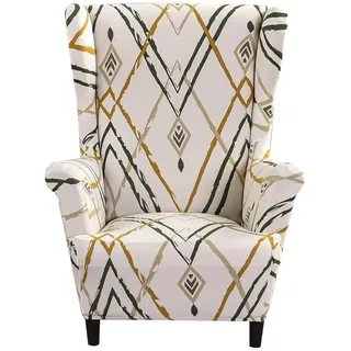 Highdi Kinder Ohrensessel Überzug, Sessel-Überwürfe Ohrensessel Schonbezüge Bezug Sesselhusse Elastisch Stretch Tiger Stuhlbezug mit Armlehne Hohe Rückenlehne Universal (beige edel)