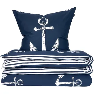 SCHIESSER Marina maritime Momente Baumwolle Blau 155 x 220 cm + 2 x 80 x 80 cm