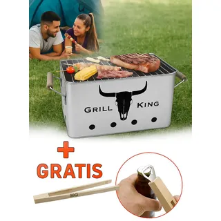 Holzkohlegrill + Zange Gartengrill Holzkohle Tisch Picknick Grill Balkon 43x22cm