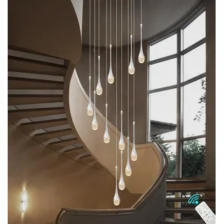 ZenithBeam Lange Kristall-Treppen-Hängeleuchte mit 12 Leuchten, Foyer-Hängeleuchte, Eingang, hohe Decke, Wohnzimmer, große Kristalle, Kronleuchter, LED mit dimmbaren