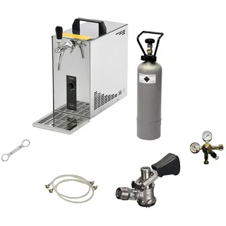 ich-zapfe Komplett Set - Zapfanlage, Bierzapfanlage, Bierkoffer, Durchlaufkühler PYGMY 25 LE, 1-leitig Trockenkühler, 30 Liter/h, Green Line, Zapfkopf:Korb