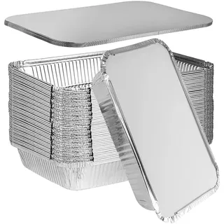 Alu grillschalen Großformat,Aluschalen mit deckel,Grill Aluschalen 20Stück | Einweg Schalen aus Aluminiumfolie,Aluminiumfolie Schalen Behälter für Backen,Braten,Kochen Grillschale 2200ml