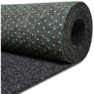 Rasenteppich outdoor Kunstrasen für den Balkon 250x100 cm Raseteppich mit Noppen Meterware Schwarz/Anthrazit Vliesrasen wasserdurchlässig, 1m breit Bodenbelag