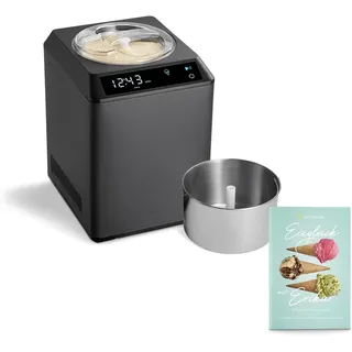 Springlane Eismaschine & Joghurtbereiter Erika 2,5 L mit selbstkühlendem Kompressor 250 W, Edelstahl, inkl. Rezeptheft + Zusatzbehälter Edelstahl