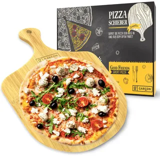 GARCON Pizzaschieber aus Bambus-Holz - Pizzaschaufel Pizzateller rund 30 cm