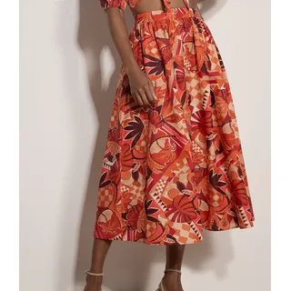 Midirock APRICOT "Midirock mit tropischem Blatt-Patchwork", Damen, Gr. M (38), rot, gewebt, Obermaterial: 100% Baumwolle CO., bedruckt, normal, Röcke, und elastischem Bund