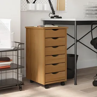 ZEYUAN Rollschrank mit Schubladen Moss Honigbraun Massivholz Kiefer, Rollcontainer, Sideboard, Aktenschrank, Büro Schrank, File Cabinet, Druckertisch - 355888