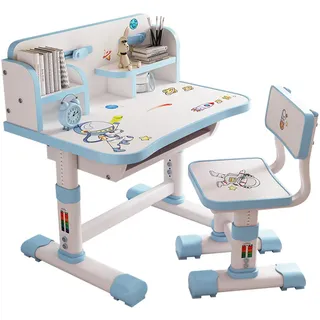 Reheyre Kinderschreibtisch und Stuhl Set, Rosa Schreibtisch mit verstellbarer Höhe, Schubladen und Stauraum, Kinderschreibtische und -stühle mit Cartoon-Motiven (Blaues Schloss)
