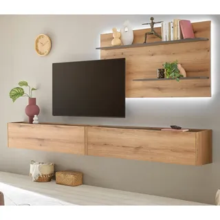 Furn.Design Wohnwand Center, (Kombination in Evoke Eiche mit grau, Breite 300 cm), mit XXL TV Lowboard beige