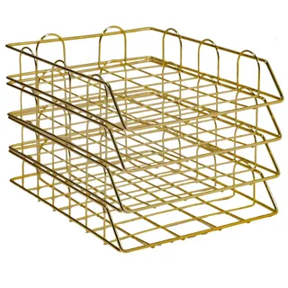 A4 Ablage Briefablage, Gold 4 Stück Metall-Dokumentenregal Briefablage Stapelbare Papierablage Ablagefächer Gold Mesh Design Schreibtischablage Schreibtisch Organizer