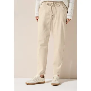 Stoffhose CECIL, Damen, Gr. 28, Länge 28, lila (pearl beige), Web, Obermaterial: 98% Baumwolle, 2% Elasthan; Gürtel: 100% Baumwolle, unifarben, casual, comfort fit lang, Hosen, Middle Waist