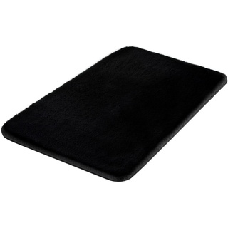 Badematte Cony Kleine Wolke, Höhe 25 mm, rutschhemmend beschichtet, fußbodenheizungsgeeignet, Polyester, rechteckig, Badteppich, Fell-Optik, Uni Farben, besonders weich & kuschelig schwarz rechteckig - 60 cm x 100 cm x 25 mm