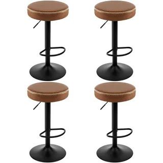 EUGAD Barhocker 4er Set, runder Hocker drehbar höhenverstellbar, Küchenhocker, Thekenstuhl mit Metallgesetll, Tresenhocker Vintage-Kunstleder, für Bar Kücheninsel Bistro, Braun, 1085BY-4