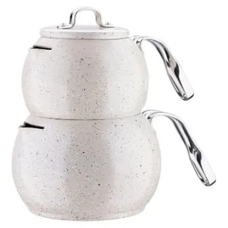 Korkmaz Mondea Teekannen-Set in Granitoptik - 1,1L/1,8L mit ergonomischen Griffen - Creme