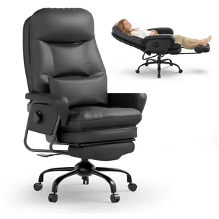 FLEXISPOT Drehstuhl 3-in-1 Ergonomischer Relax- & Bürostuhl mit 160° Liegefunktion (Ausziehbarer Fußstütze, Dickem PU-Komfortpolster und Höhenverstellung), Ideal zum Arbeiten, Entspannen & Mittagsschlaf Beige, HC4 schwarz