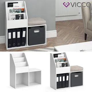 Bücherregal Luigi weiß mit Sitzbank Ordnerregal Aktenregal Standregal Büro Vicco