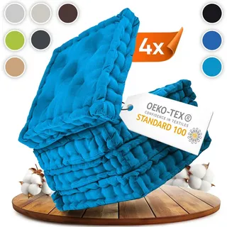 Gräfenstayn Sitzkissen 4er Set 40x40 cm mit 8 cm Polsterung aus 100 % Baumwolle -, robustes Sitzkissen für Indoor & Outdoor, bequemes Bodenkissen blau