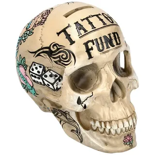 Figuren Shop GmbH Spardose Totenkopf - Tattoo Spardose - knochenfarben - Nemesis Now - Gothicdeko bunt