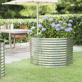 Festnight Hochbeet Metall Rund 100x100x68 cm Silbern Hochbeete für Garten Balkon Terrasse Pflanzkübel Verzinkt Stahl Blumenkasten Draußen Pflanzkasten Blumenbeet Gemüsebeet