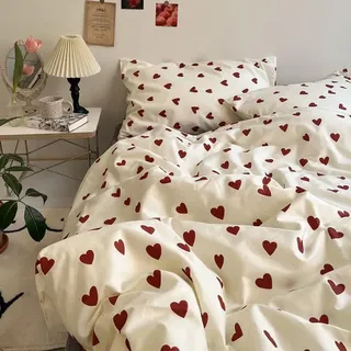 Nayoroom Bettwäsche 200x200cm Weiß Rot Herzen Bettbezug 2 Kissenbezug 80x80