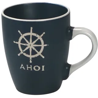 Maritimes Steingut-Geschirr in blau – Henkel-Tasse, Steuerrad, 350 ml | Mix & Match Serie aus Keramik - nautische Motive zum Kombinieren - Küchenzubehör, Geschenkartikel – Seaside No.64